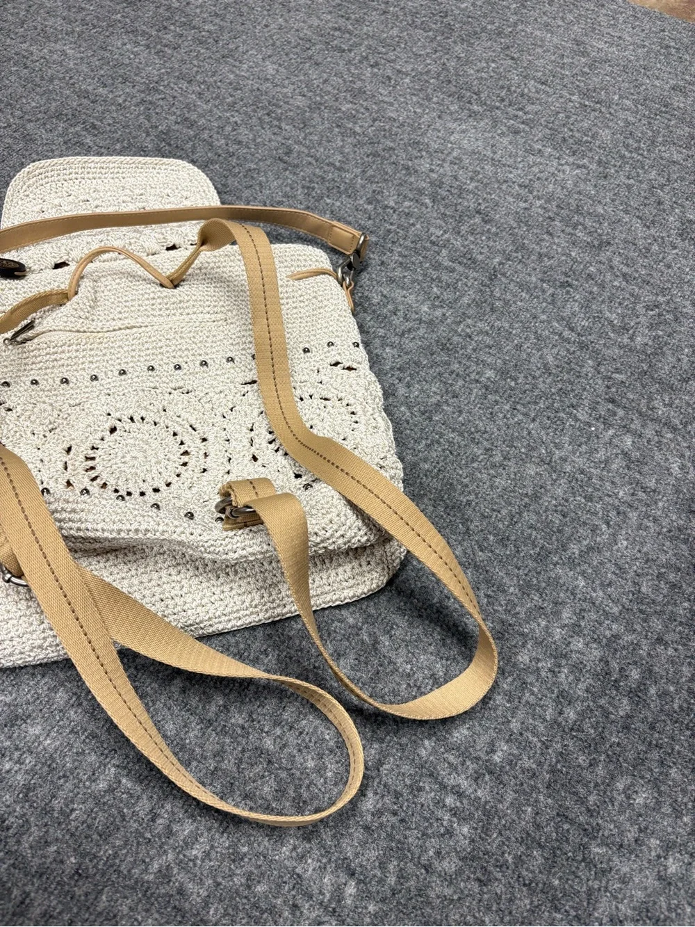 The Sak Cream Hand Crochet Backpack with Removable Strap